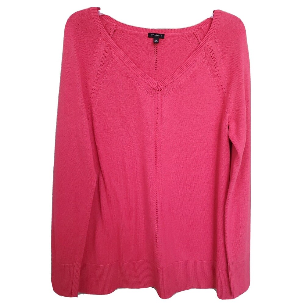 Talbots Red Pointelle V-Neck Cotton Blend Pullover Sweater Size Medium